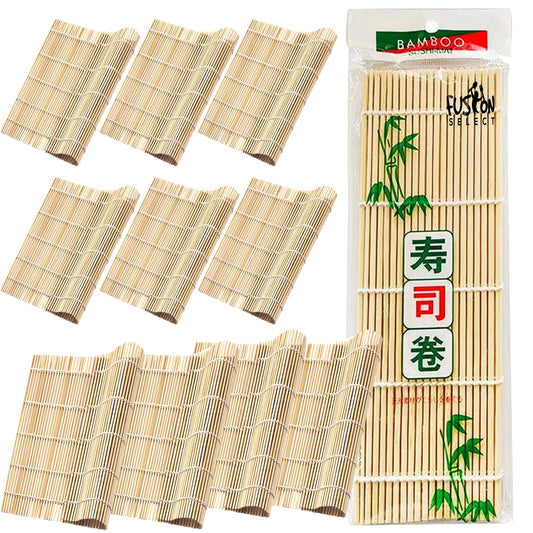Fusion Select 10 Pk Bamboo Sushi Mat - Sushi Roller Mat for Making, Shaping & Molding Sushi Roll & Kimbap - Food-Safe Sushi Making Supplies, Tools & Accessories - Made of Natural Bamboo - 9.5x9.5