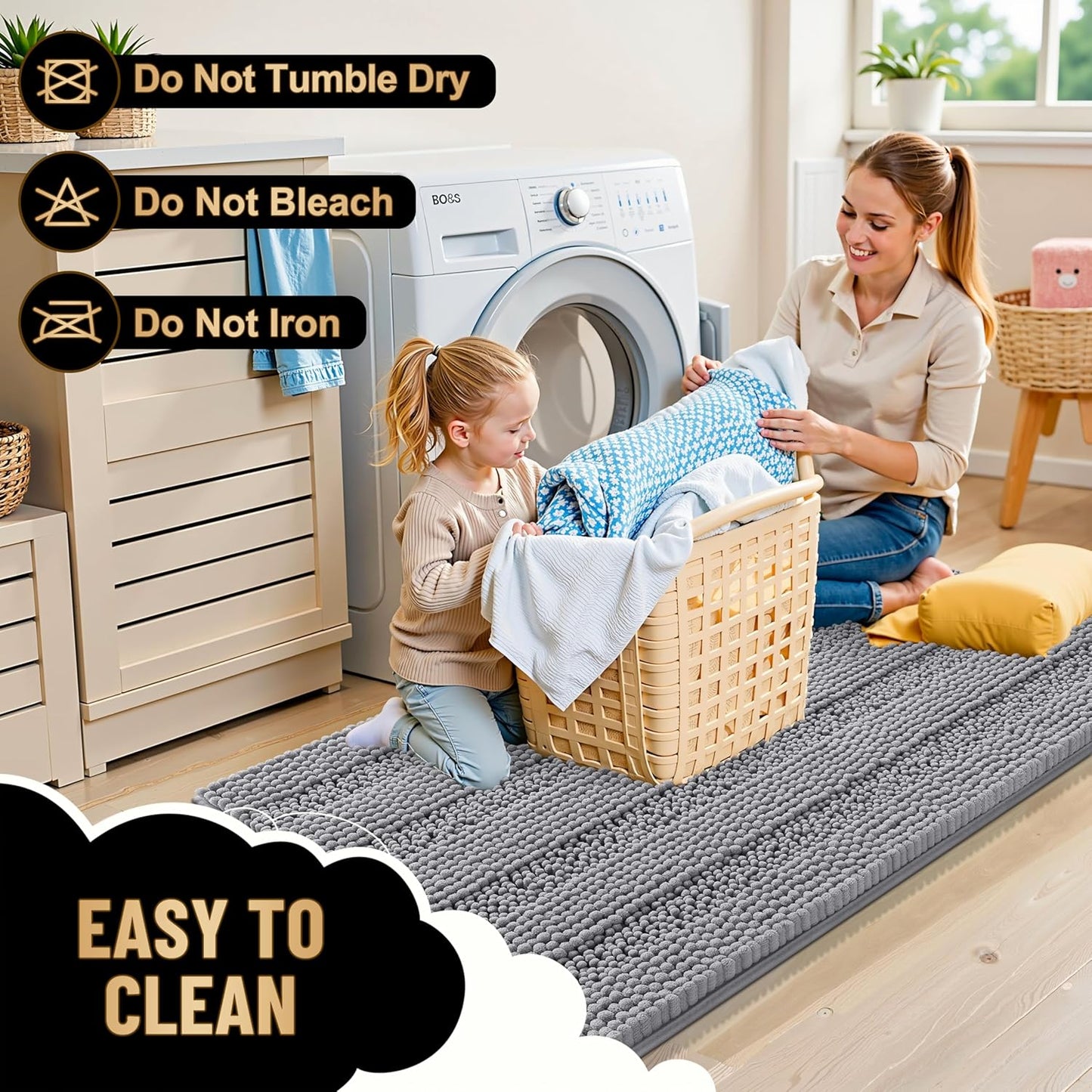 OLANLY Thick Bathroom Rugs 47x24, Extra Soft Absorbent Chenille Striped Bath Rugs, Rubber Backing, Machine Wash Dry, Bath Mats for Bathroom Floor, Tub and Shower, Home Decor Accessories, Grey