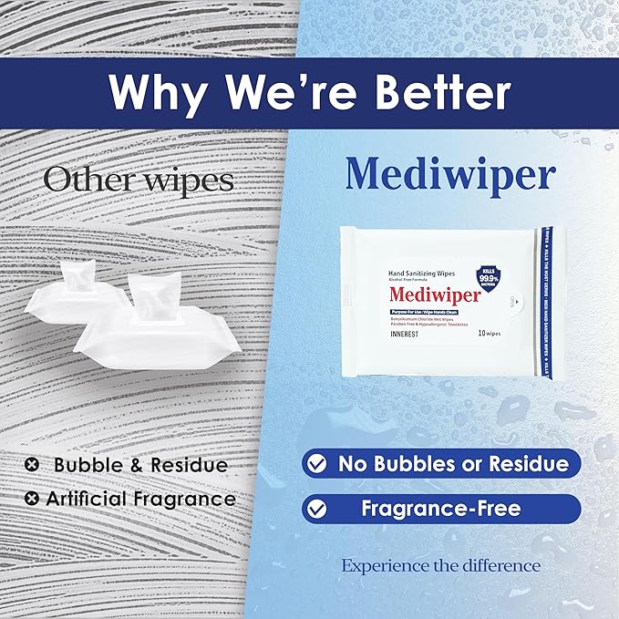 Mediwiper 10 Count Alcohol-Free Sanitizing Wipes, Hand Sanitizer, Disinfecting Large Unscented Wet Wipes Bulk (1000 Wipes (10ct*10pk))