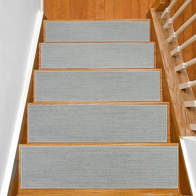 Stair Treads Non Slip for Wooden Steps Indoor 9" x 30" 4 Pack Extra Wide Stair Tread Carpet Stairs Runner, Step Pads with Reusable Adhesive for Dogs Kids Elders, Machine Washable, Light Grey