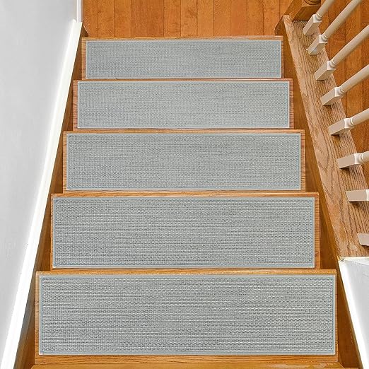 Stair Treads Non Slip for Wooden Steps Indoor 10" x 36" 15 Pack Extra Wide Stair Tread Carpet Stairs Runner, Step Pads with Reusable Adhesive for Dogs Kids Elders, Machine Washable, Light Grey
