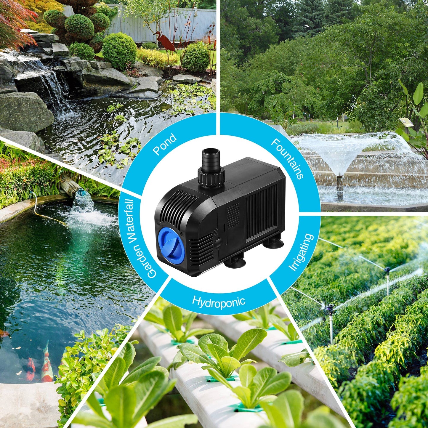 1600GPH Submersible Water Pump, 100W Electric Waterfall Water Fountain Pump, Pond Pump Kit for Garden Pool Fish Aquarium Tank