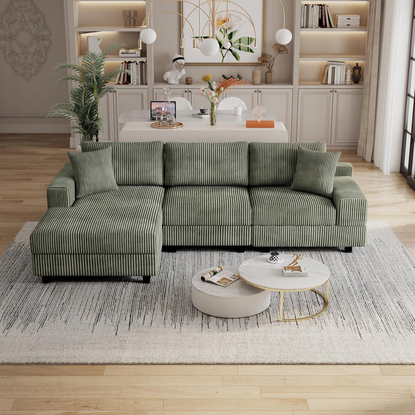 Eafurn Convertible L Shaped Modular Sectional Sofa Couch, 5 Seater Corduroy Upholstered Corner Sofa Lounge Couch with Extra Wide Reversible Chaise Lounge and Headrest for Living Room