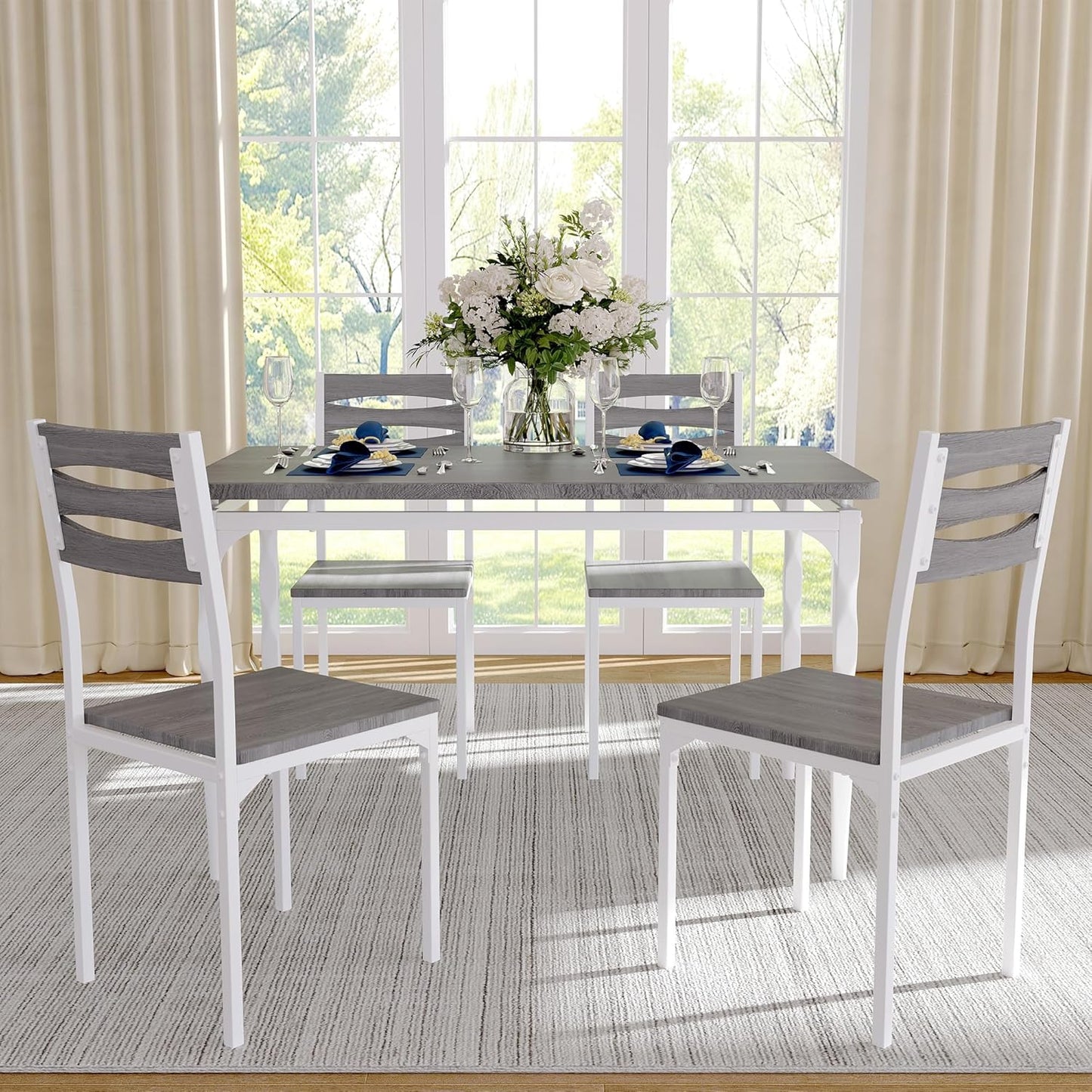 GarveeHome 5 Piece Dining Table Set, Industrial Style Dining Table and Chairs Set for 4, Kitchen Table Set for Dining Room Kitchen Apartment, Grey