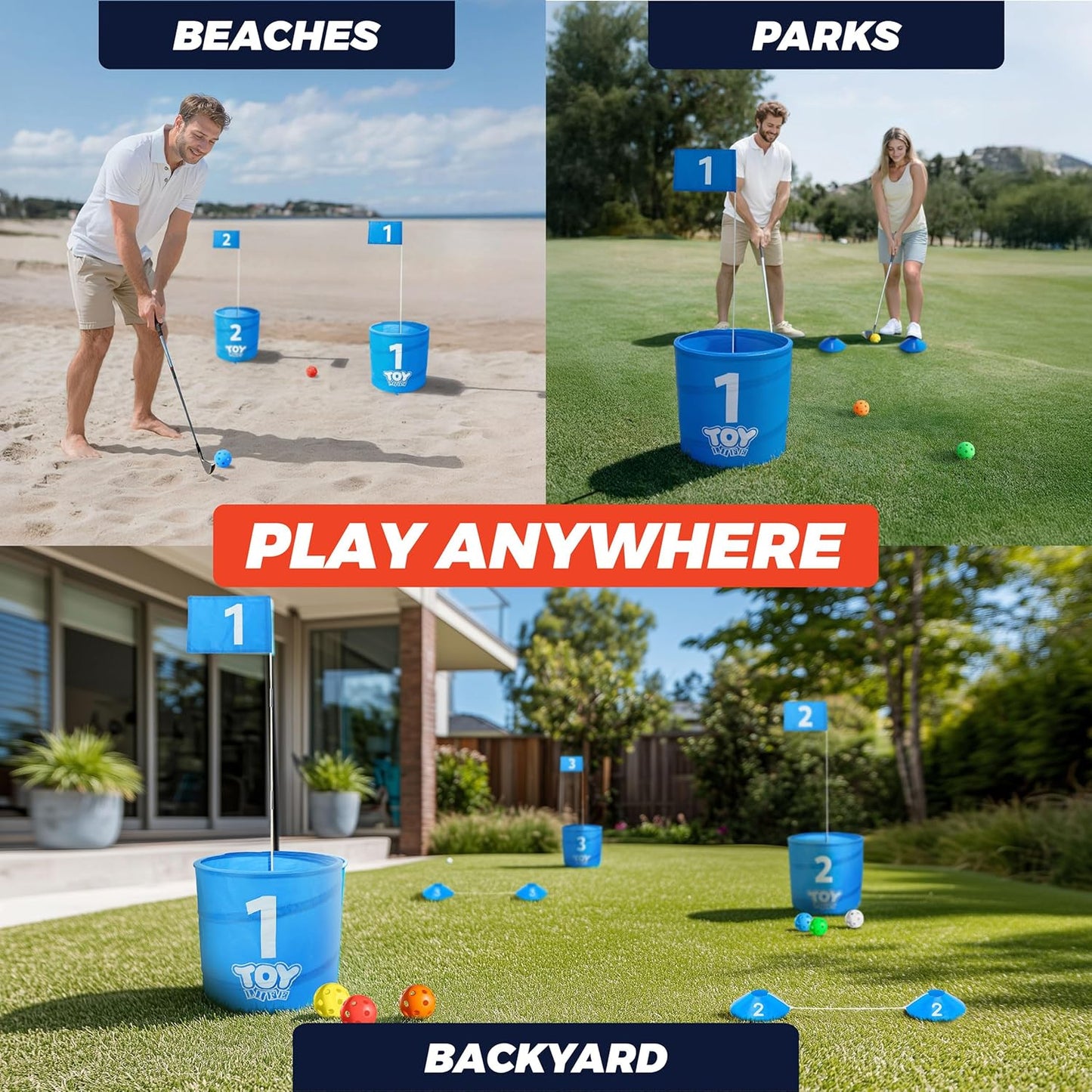 TOY Life Golf Game Set, 9 Holes Backyard Golf Bucket Game for Adults Family Kids, with Balls and Flag, Outdoor Indoor Backyard Practice Game for Beach, Yard, Camping and Lawn