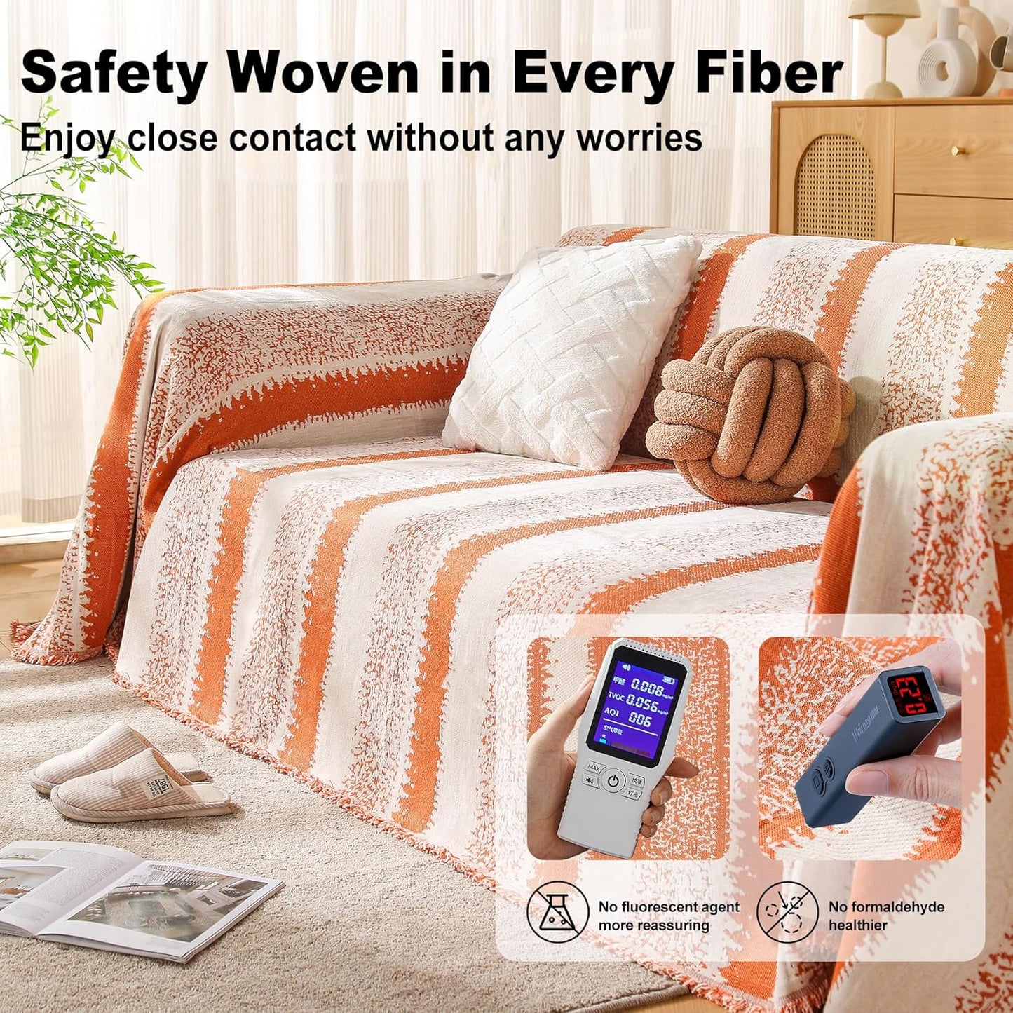 Boho Sofa Cover, Couch Covers for 3 Cushion Couch Sofa Pet Friendly, Sofa Cover Washable, Soft Chenille Living Room Couch Covers Slipcover, Pet Furniture Protecto (1# Orange, 71" x 134")
