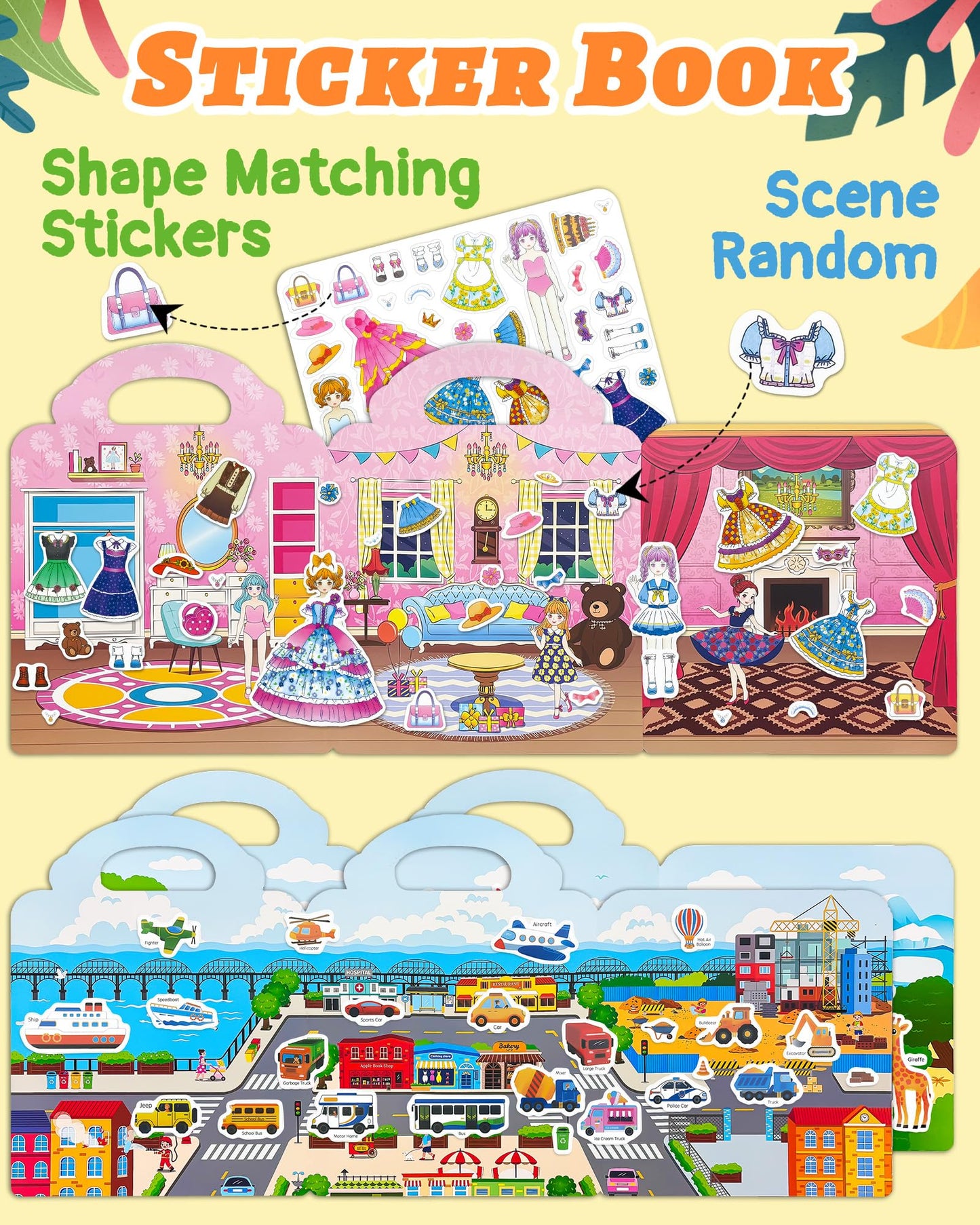 Benresive Reusable Sticker Book for Toddlers & Stickers for Kids, Toddler Travel Toys, Craft Activities, Boys & Girls Birthday Gifts