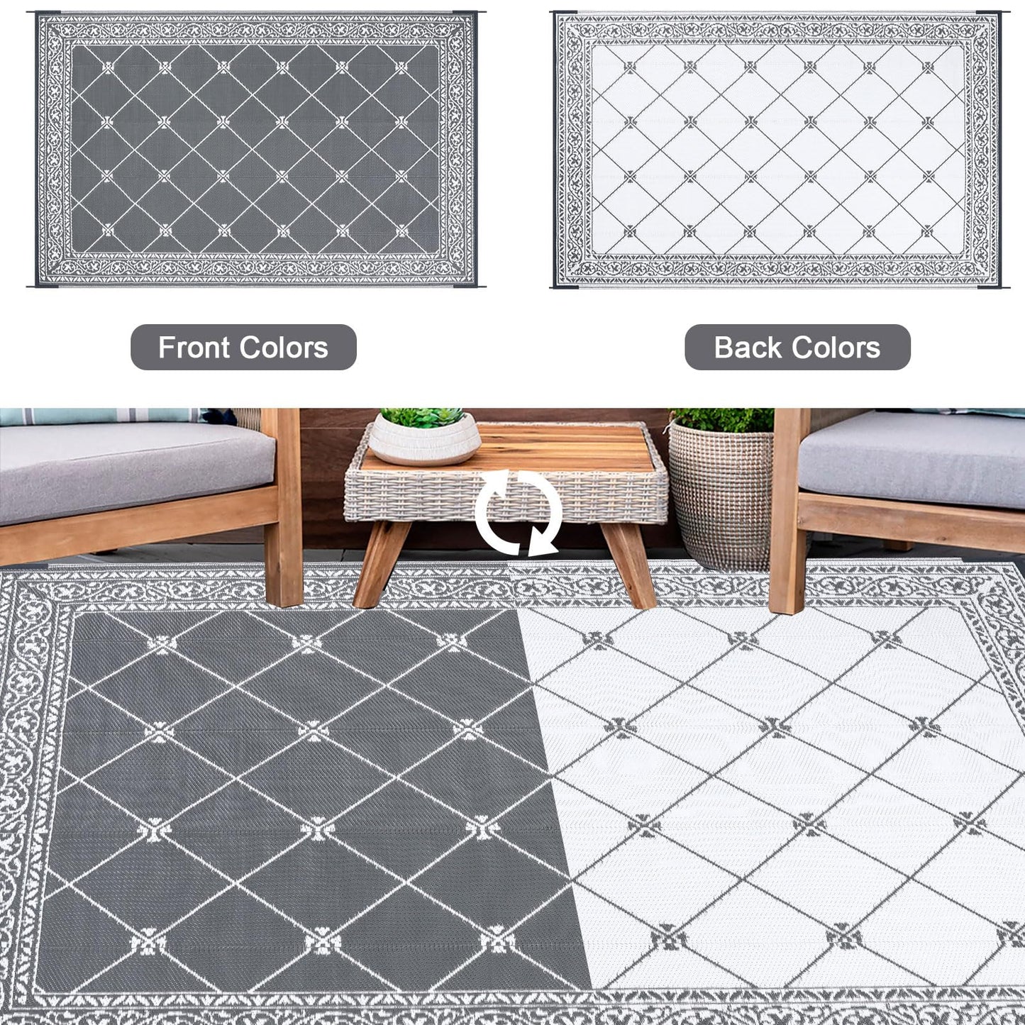 HiiARug Outdoor Rugs 8'x10' for Patios Waterproof RV Mats Camping Rug Outdoor Area Rug Lightweight Portable Outdoor Plastic Straw Rug for Patio, RV, Camping, Balcony, Beach