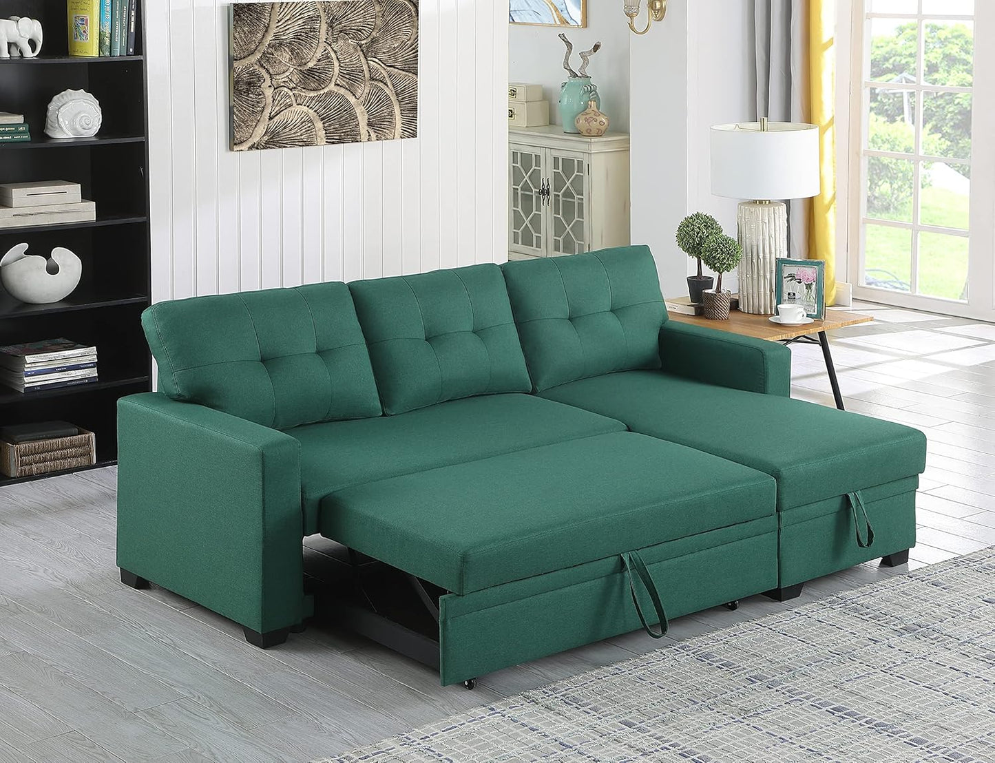 Devion Furniture Garisa 4-in-1 Convertible L Shaped Couch with Pull Out Bed and Storage, Sectional Sleeper Sofa with Reversible Chaise for Living Room, Apartment, Bedroom, Office