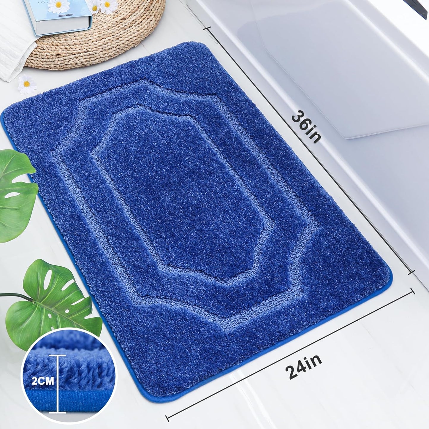 BEQHAUSE Bathroom-Rugs-Non-Slip-Soft-Thick-Bath-Mats for Bathroom Floor Absorbent Shower Mat Machine Washable Quick Dry Bath Mat for Shower, and Tub 24"X36",Navy Blue