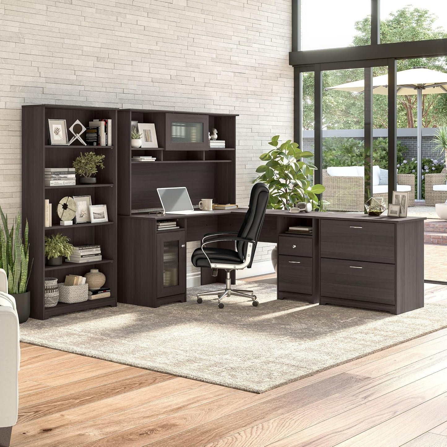 Bush Furniture Cabot Tall 5 Shelf Bookcase | Large Open Bookshelf in Heather Gray | Sturdy Display Cabinet for Library, Living Room, and Home Office