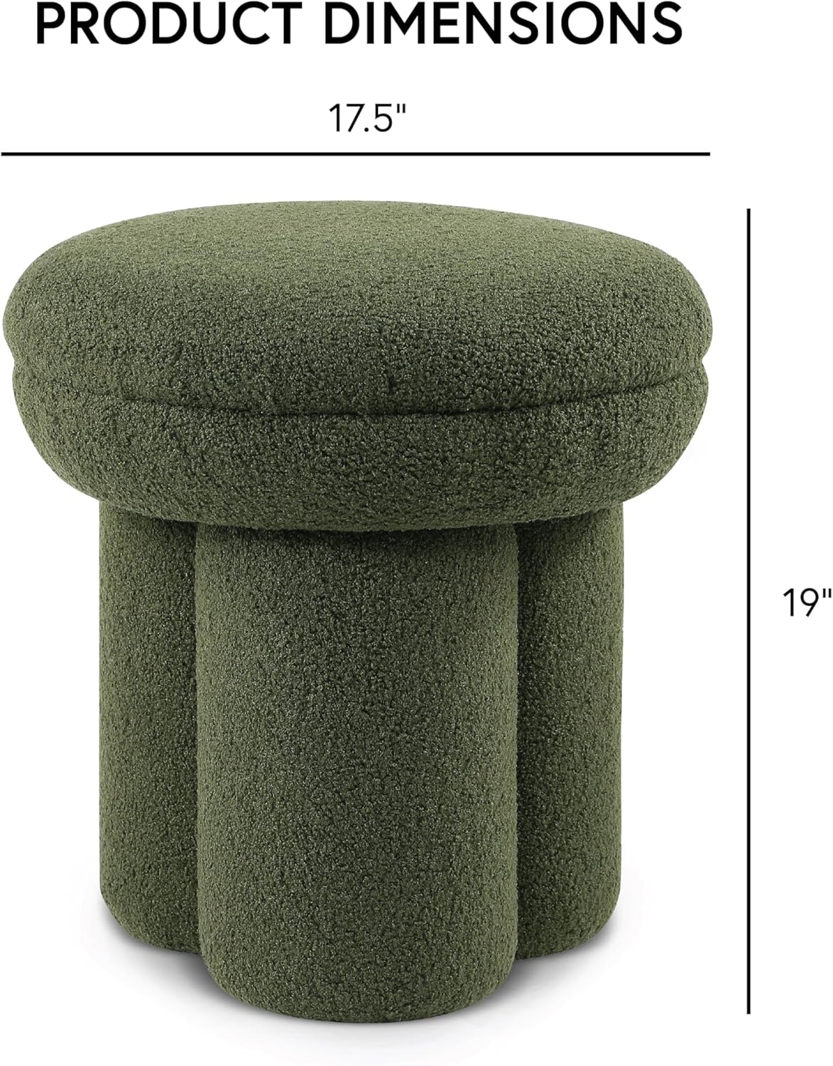 Furniture of America Rami Modern 18-inch Mushroom-Shape Upholstered Ottoman with Tri-Pillar Pedestal, Vanity Stool Chair, Small Foot Stool for Bedroom, Living Room, Entryway, Green