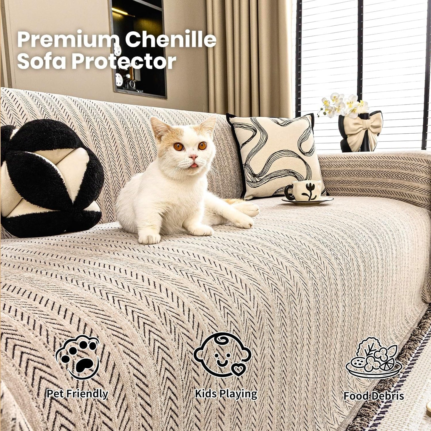 Nobildonna Sofa Cover Washable Soft Thicken Chenille Couch Cover with Tassel,Waterproof Sofa Slipcover for 3-4 Cushion Couch,Sectional Sofa,L-Shaped Furniture Protector Pet-Friendly,Brown 71"x150"