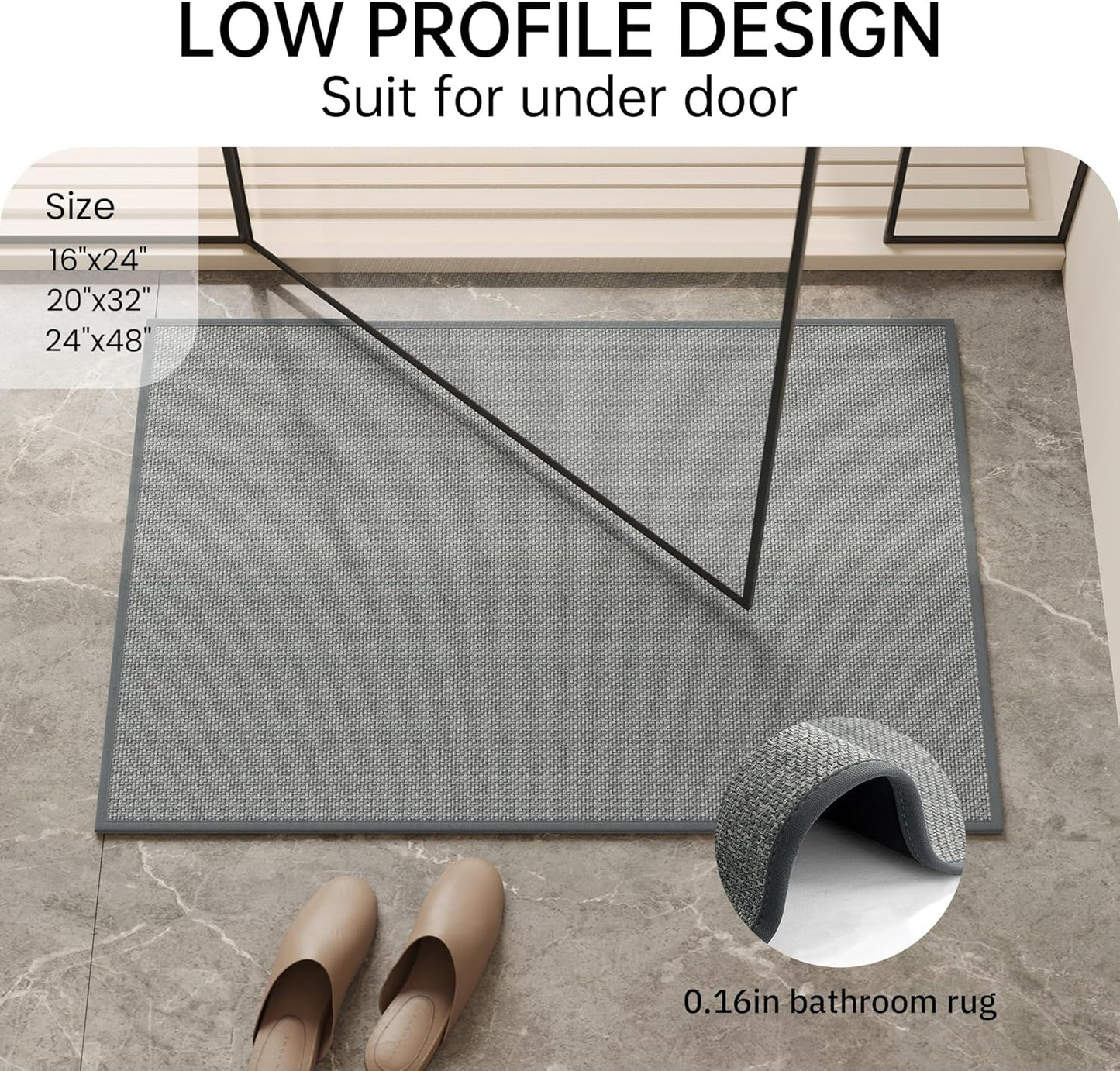 Mecko Bath Mat, Ultra Absorbent Quick Dry Bathroom Floor Mats-Upgraded Thin Cozy Cloth Bathroom Mat Fit Under Door, Rubber Non-Slip Bathroom Rug for Bathtub, Sink, Shower Room(Grey,20"x32")