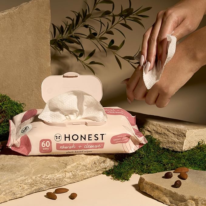 The Honest Company Nourish and Cleanse Naturally Scented Wipes Cleansing Multi-Tasking 99% Water Plant Based Hypoallergenic Sweet Almond 240 Count