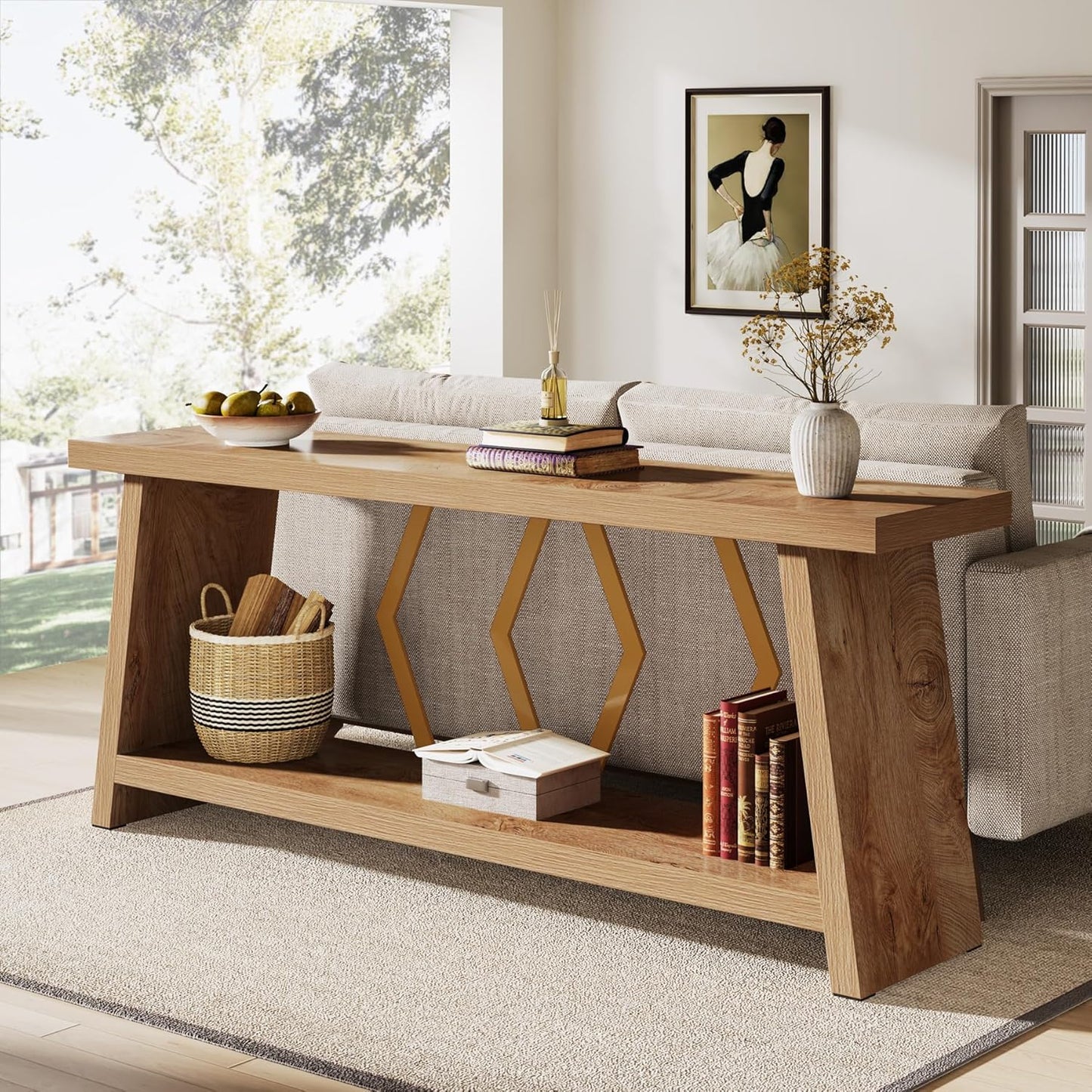 Tribesigns 70.86-Inch Long Sofa Table for Living Room, 2-Tier Narrow Console Table with Storage, Wood Foyer Entryway Couch Table for Hallway, Entrance (Light Oak Brown)