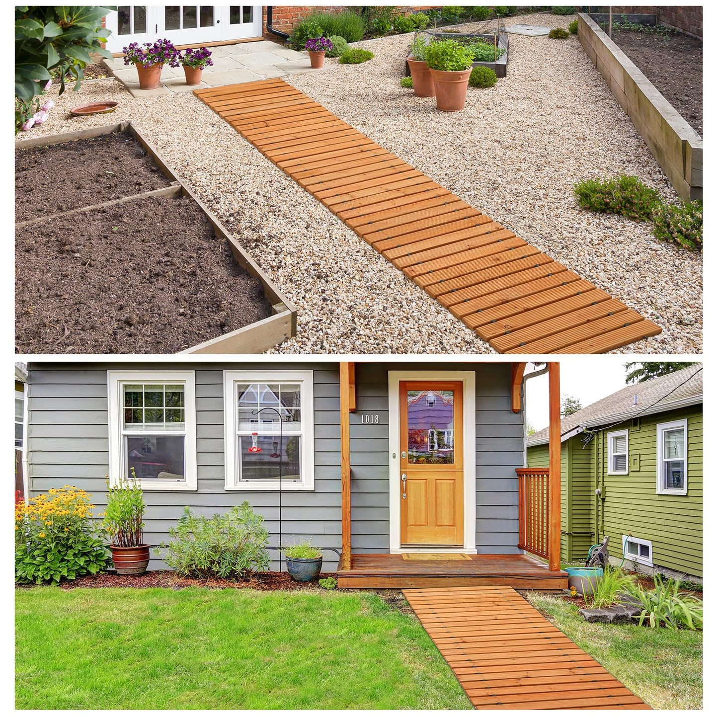 Tatuo 1 Pack 8 FT Wooden Garden Pathway Roll Out Straight Walkway Outdoor Path Wood Flooring Boardwalk Pavers for Garden Backyard Patio Beach Outdoor Wedding Party, 8' L x 17" W