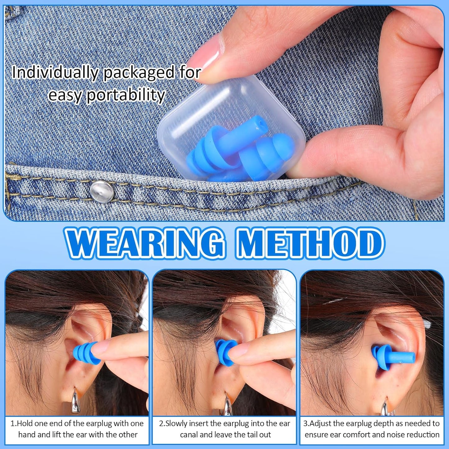 TrelaCo 100 Pairs Ear Plugs Bulk, NRR 29dB Reusable Silicone Ear Plugs with Plastic Cases Soft Foam for Sleeping Noise Cancelling for Concerts Shooting Swimming Noise Reduction(Blue)