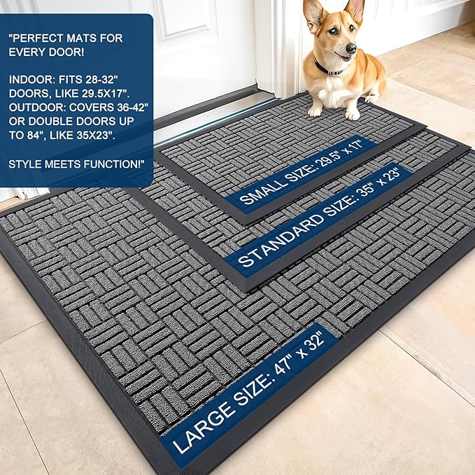 OLANLY Front Door Mat Outside Entrance 71x47, Absorbent, Heavy Duty Sturdy Natural Rubber Doormat Indoor Outdoor, Stain and Fade Resistant, Non-Slip Backing Low Profile Floor Mat for Entryway, Grey
