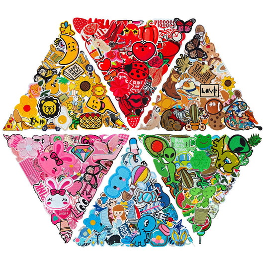CXWLJL 80PCS Random Assorted Styles Embroidered Patches, Bright Colors, Sew/Iron on Applique Patches for Dresses, Backpacks, Hats, Jeans
