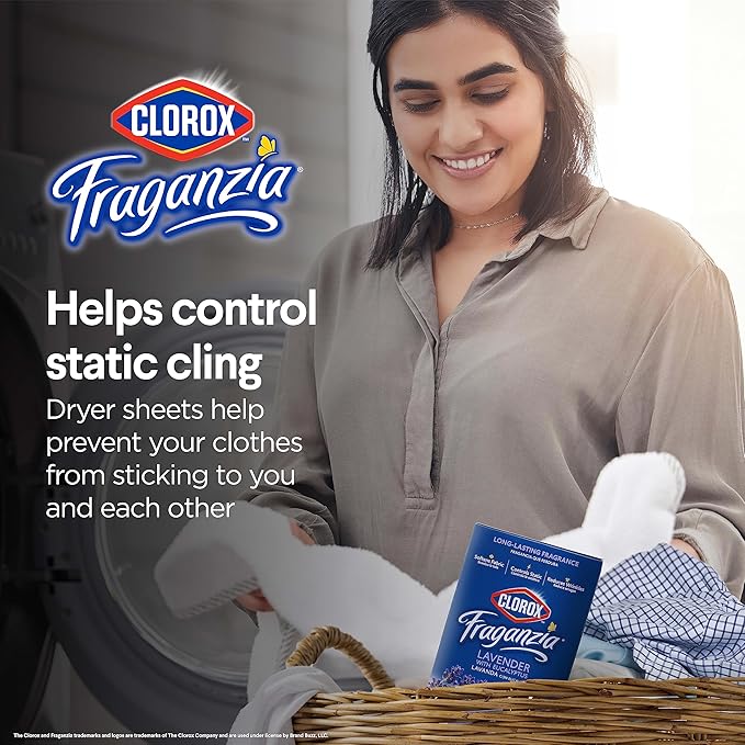 Clorox Fraganzia Fabric Softener Dryer Sheets, Lavender Scent - Wrinkle Reducing Scented Softening Laundry Dryer Sheets for Great Smelling Clothes, 80 Count