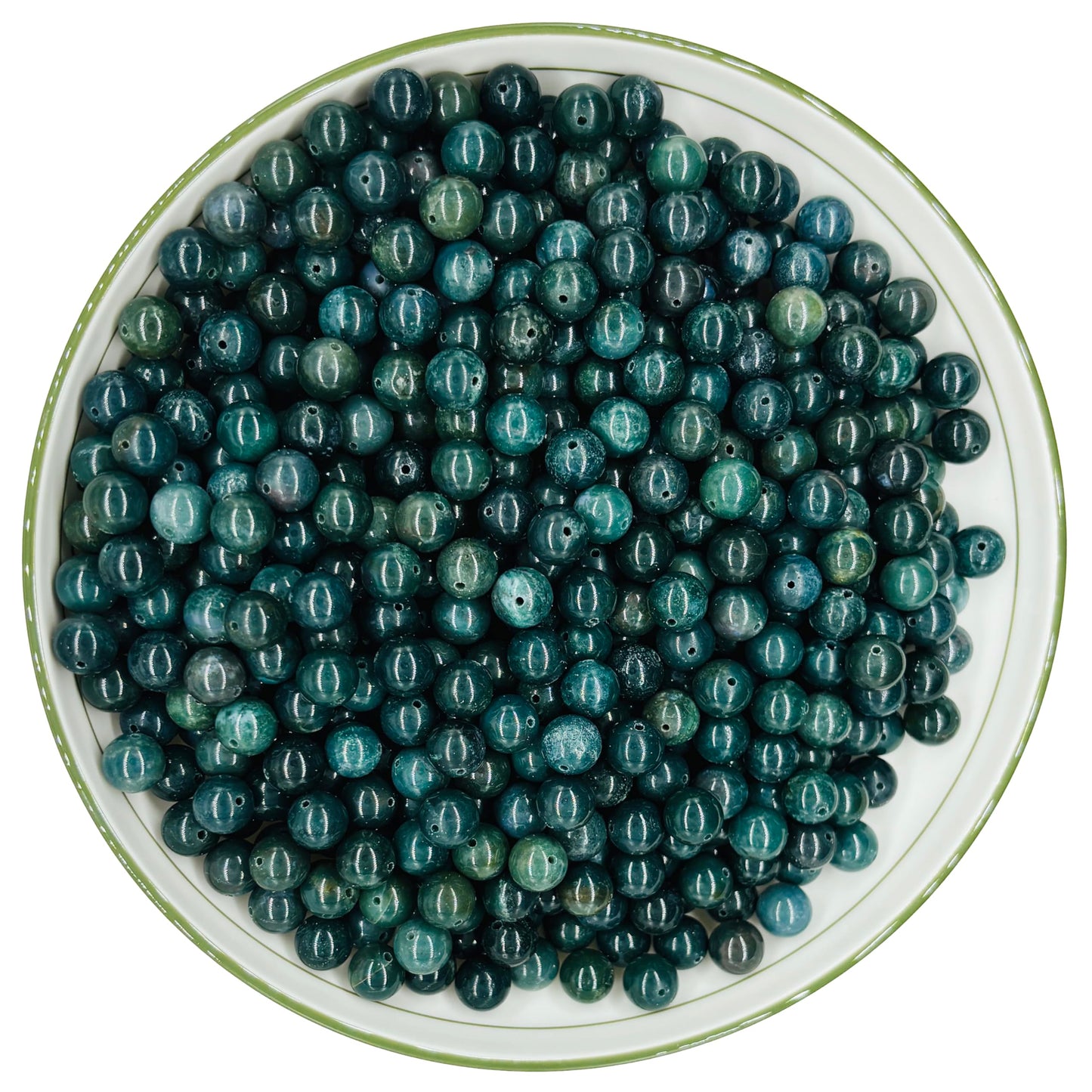 WHNKFB 6mm 100PCS Natural Moss Agate Round Beads, Dendritic Green Loose Stone Beads for Jewelry Making Craft - 4mm 6mm 8mm 10mm Options with Free Elastic Cord