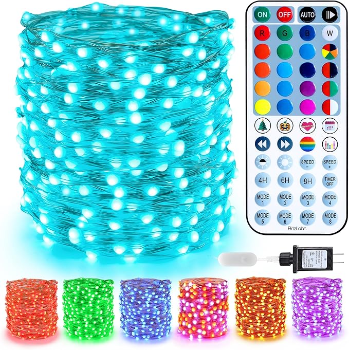 BrizLabs Color Changing Fairy Lights - 33ft 100 LED Valentine Fairy Lights with Remote, Rainbow Xmas Tree Light with Timer, Pink Valentine Light Music Sync Twinkle Light for Xmas Halloween Party Home