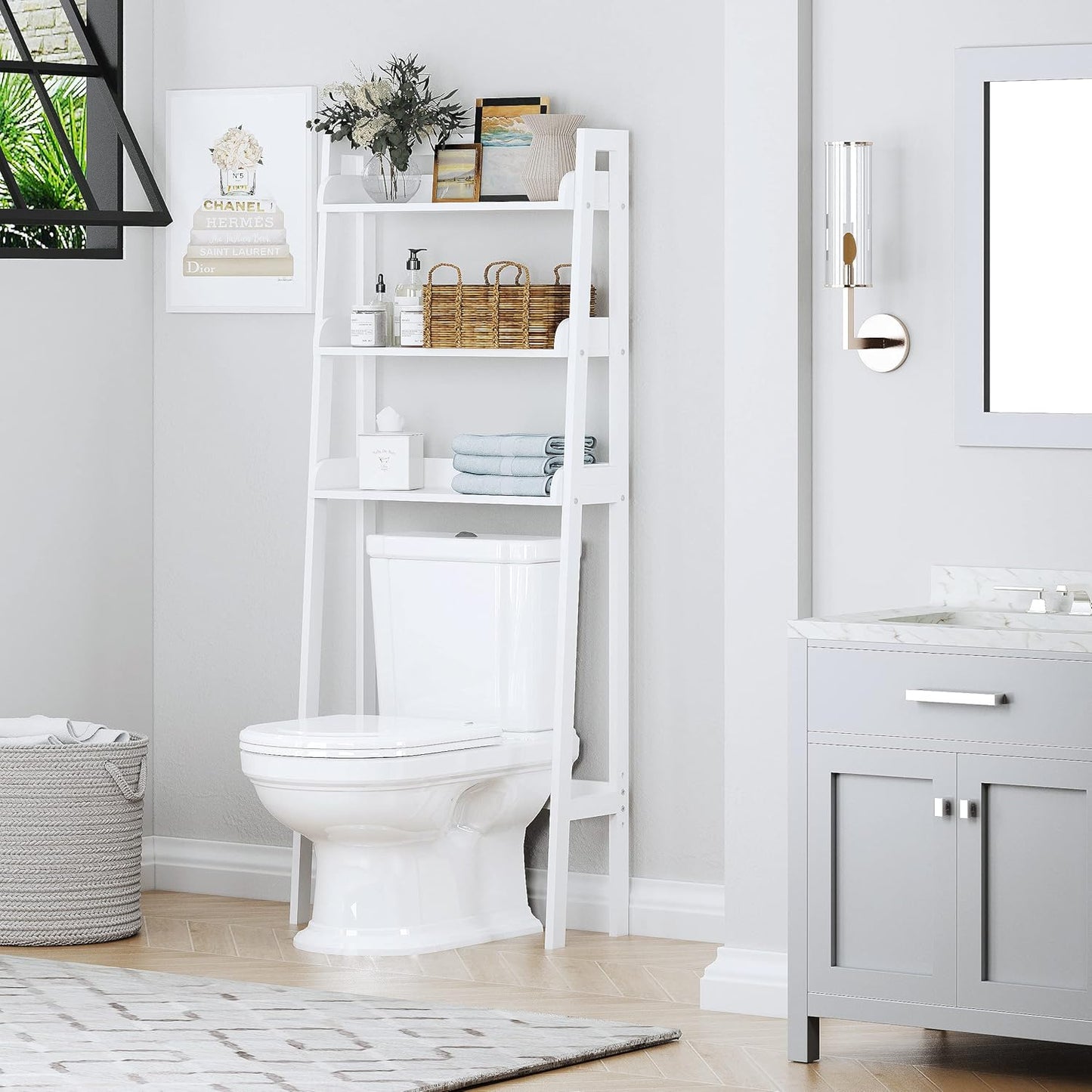 UTEX Over The Toilet Storage Shelf, 3-Tier Over Toilet Bathroom Organizer, Above Toilet Shelves Rack (White)