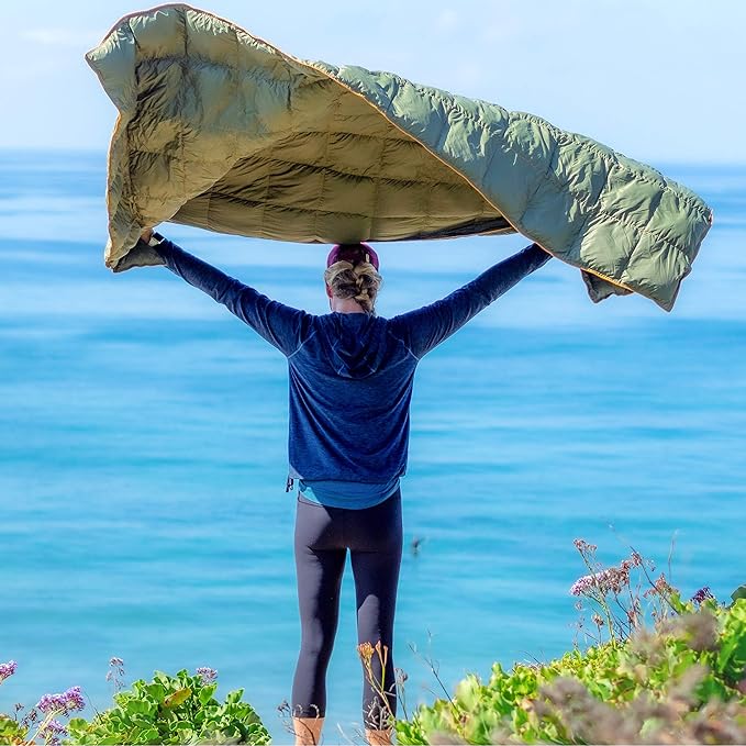 Get Out Gear Down Camping Blanket - Puffy, Packable, Lightweight and Warm | Ideal for Outdoors, Travel, Stadium, Festivals, Beach, Hammock | 650 Fill Power Water-Resistant Backpacking Quilt