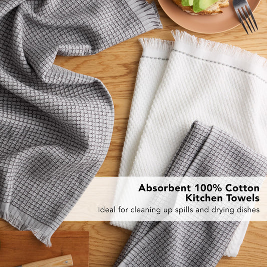 KitchenAid Gourmet Series Gridlines Kitchen Towels 3-Pack Set, 100% Cotton Absorbent, Matte Grey, 18"x28"