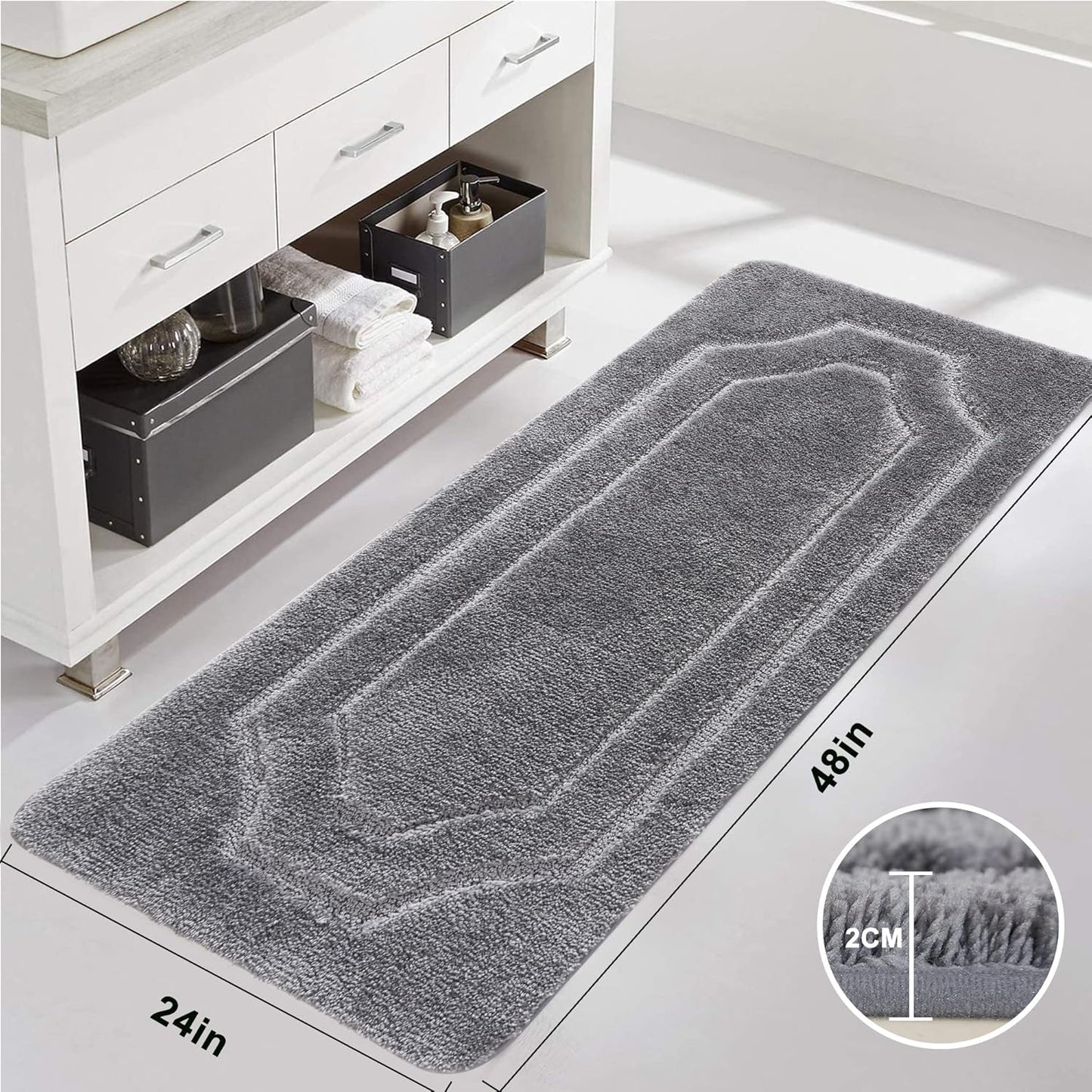 BEQHAUSE Bathroom-Rugs-Soft& Absorbent-Non-Slip-Bath Mats for Bathroom Machine Washable Bathrooms Carpet Grey Thick Shower Mat for Bathrooms, Bathtub and Sink, 24"x48"