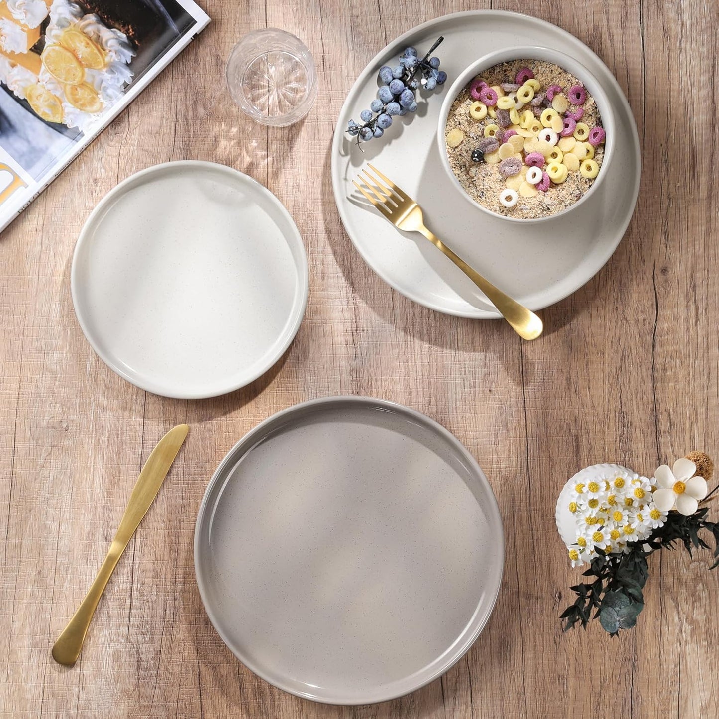 HaWare Stoneware Dinnerware Sets, 24-Piece Plates and Bowls Set for 8, Dishes Set for Home Restaurant, Speckled Multicolor