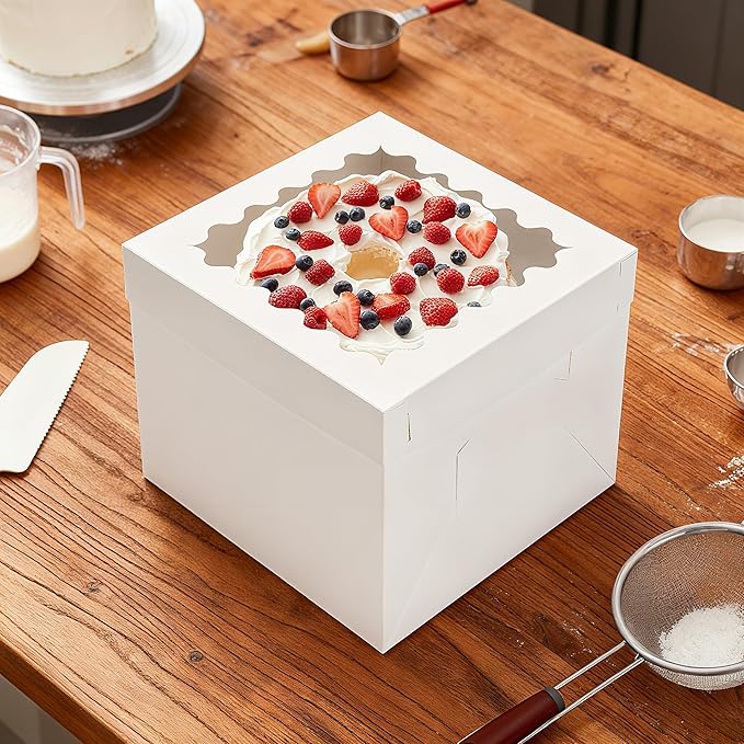 10pcs Cake Boxes 12 Inch,12x12x10in Tall Cake Boxes with Window,10in 12in White Bakery Boxes with Lids,Large Baking Boxes,Square Bakery Boxes for Multi-Layer Cakes