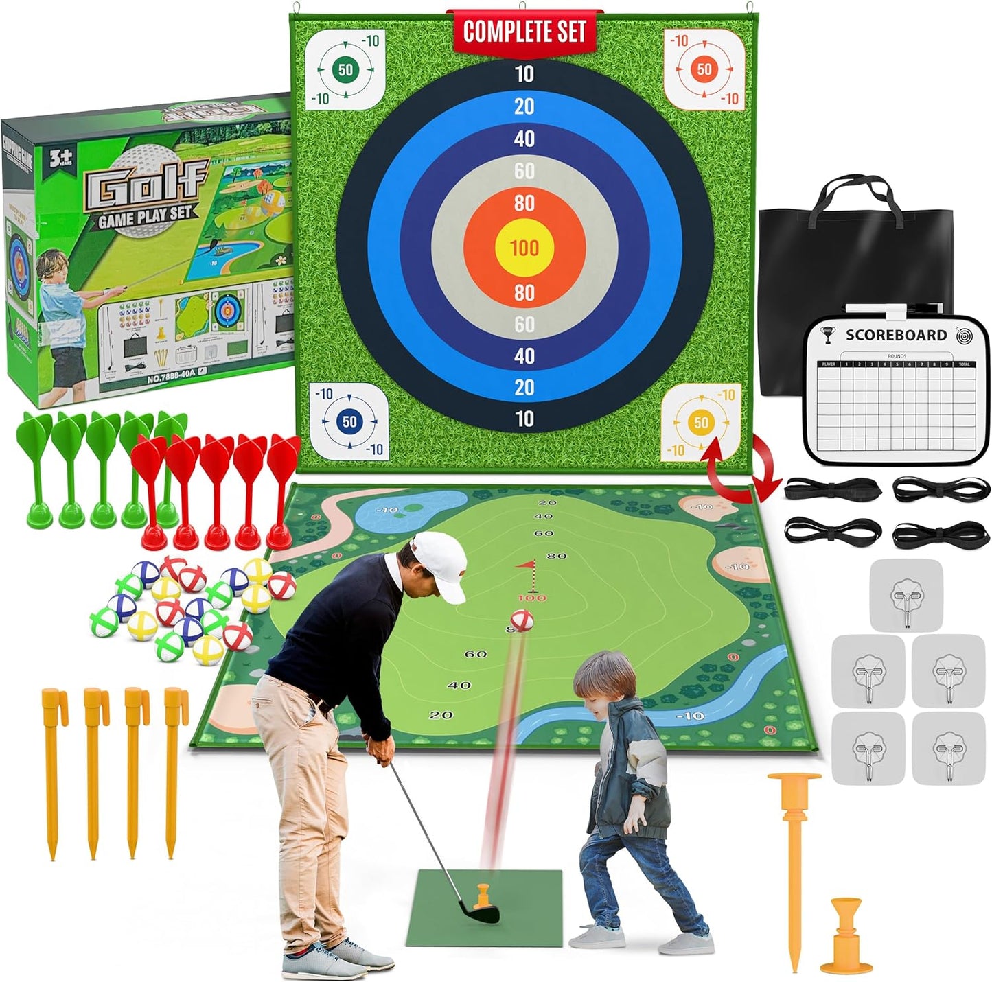Golf Chipping Game – For Adults and Family Battle Putting Green Practice Indoor Mat Bucket Yard Outdoor Play Equipment Toys Stuff Toddler Set 30 Sticky Backyard Deal Training Sports Swing Gift