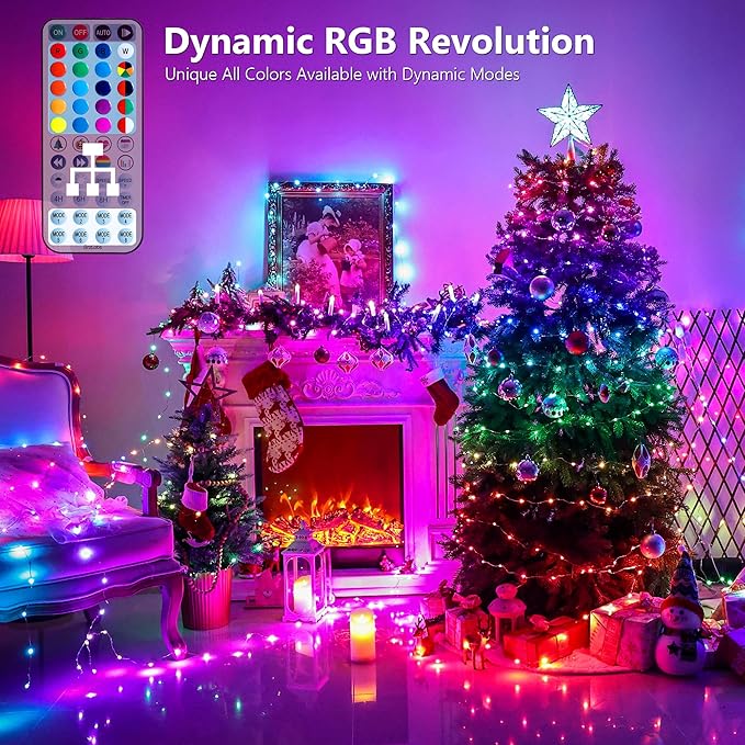 BrizLabs Color Changing Fairy Lights - 33ft 100 LED Valentine Fairy Lights with Remote, Rainbow Xmas Tree Light with Timer, Pink Valentine Light Music Sync Twinkle Light for Xmas Halloween Party Home