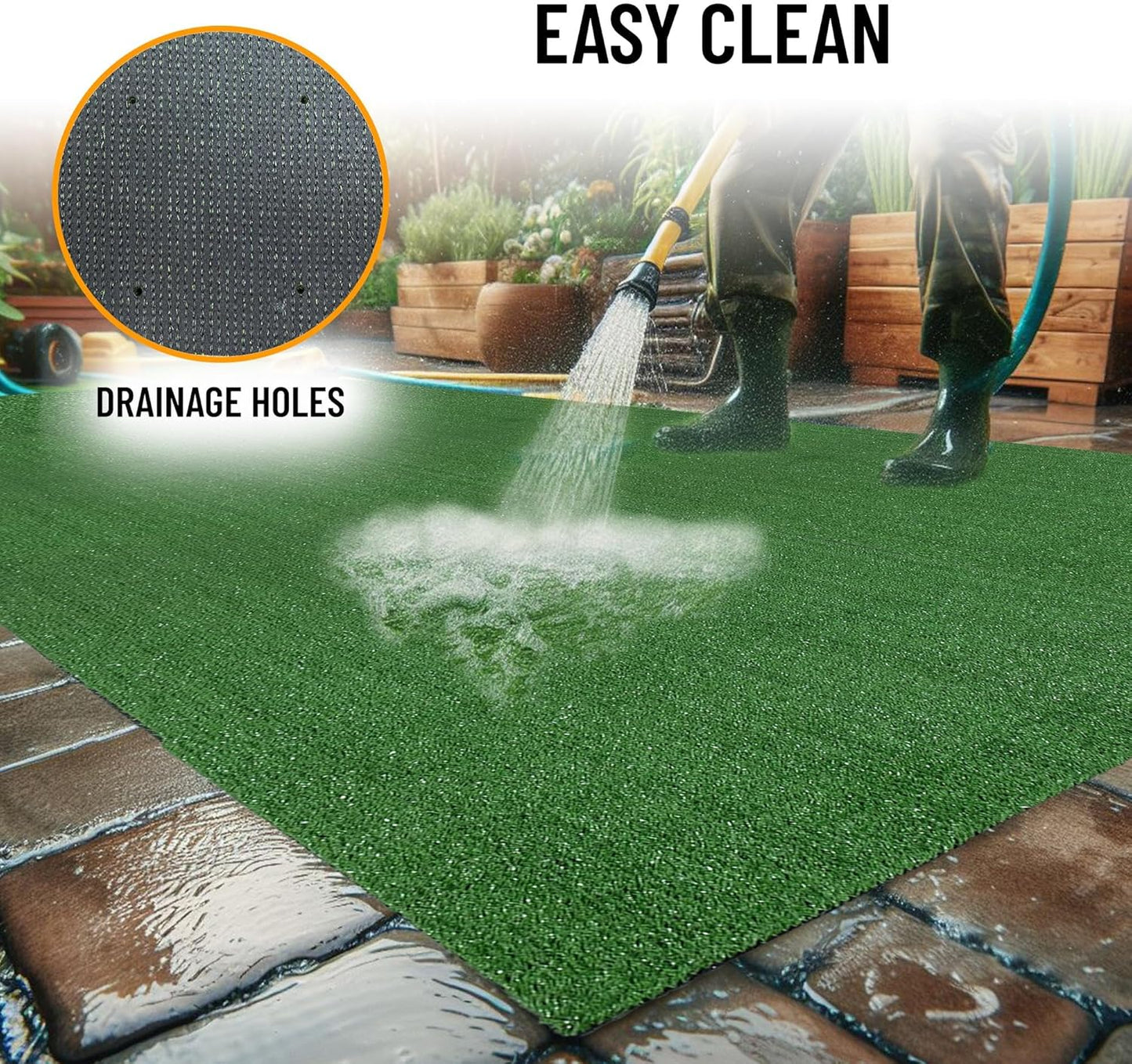 Ottomanson Artificial Grass Turf 22" x 19' Indoor Outdoor Faux Grass Rug with Drainage Holes, Customizable with Extra Long Size Options, Perfect for Patio Lawn Balcony Weddings Photoshoot Backdrop