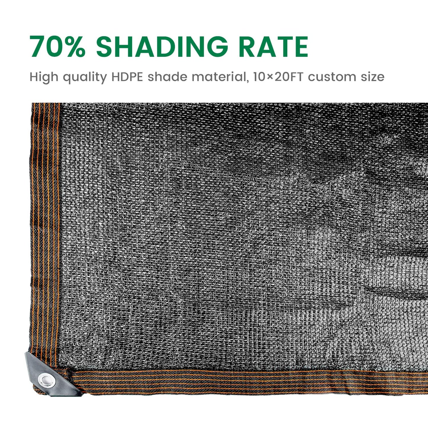 70% 10 X 20 FT Black Shade Cloth, Outdoor Sunblock Shade Cloth with Grommets, Durable Sun Shade Netting Shading Antifreezing for Patio, Garden, Plants Cover, Greenhouse, Barns, Dog Kennel