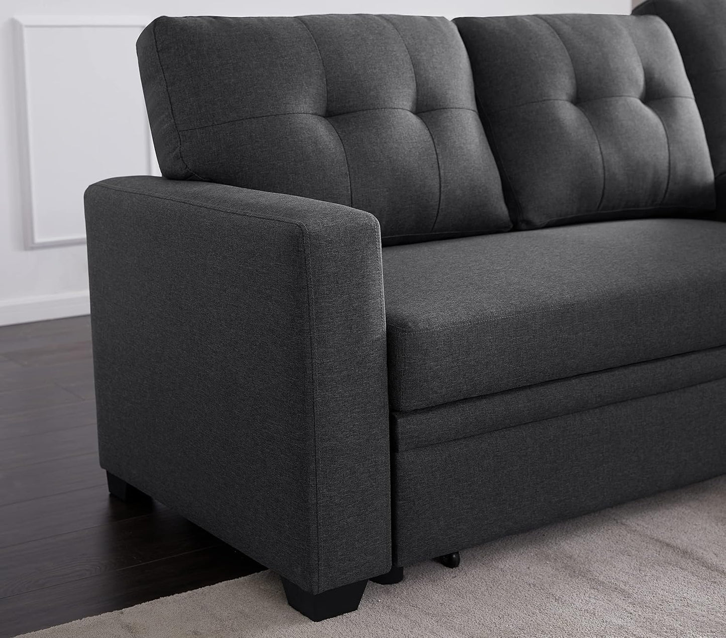 Devion Furniture Philly 4-in-1 Convertible L Shaped Couch with Pull Out Bed and Storage, Sectional Sleeper Sofa with Reversible Chaise for Living Room, Apartment, Bedroom, Office
