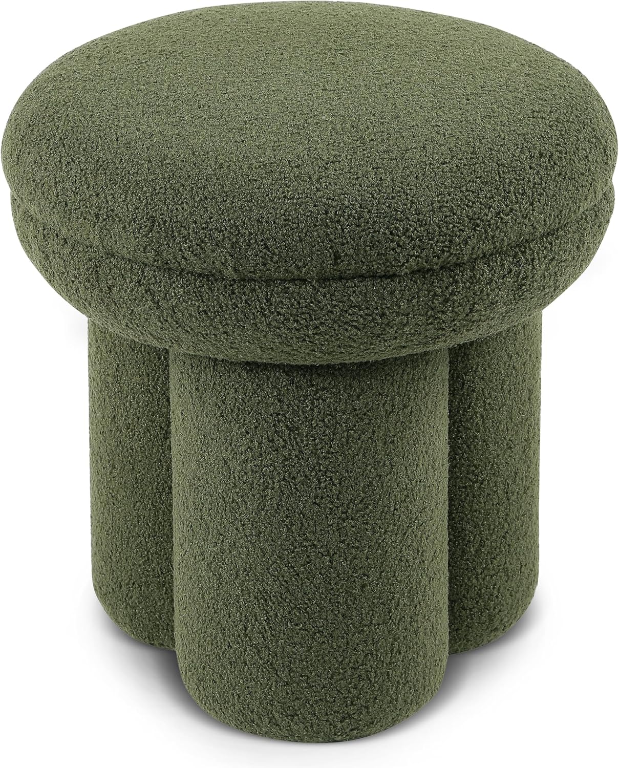 Furniture of America Rami Modern 18-inch Mushroom-Shape Upholstered Ottoman with Tri-Pillar Pedestal, Vanity Stool Chair, Small Foot Stool for Bedroom, Living Room, Entryway, Green
