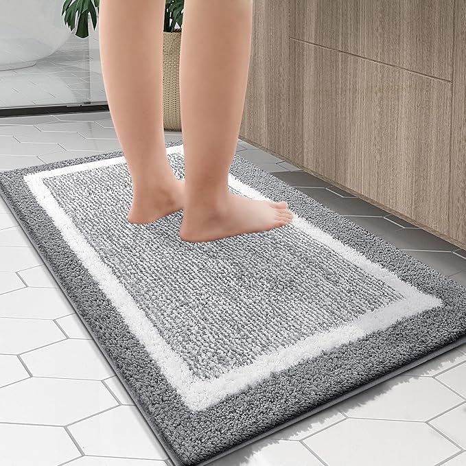 OLANLY Bathroom Rugs 36x24, Extra Soft and Absorbent Microfiber Bath Mat, Non-Slip, Machine Washable, Quick Dry Shaggy Bath Carpet, Suitable for Bathroom Floor, Tub, Shower (Large, Grey)