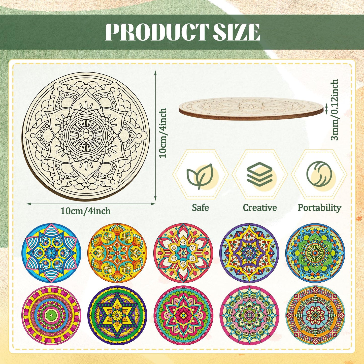 Reallnaive 45 Pcs Mandala Wooden Coasters Painting Kit, 4 Inch Paint Your Own Boho Coasters with Markers, Mothers Day Arts and Crafts for Adults Women Seniors Elderly Crafters Gifts
