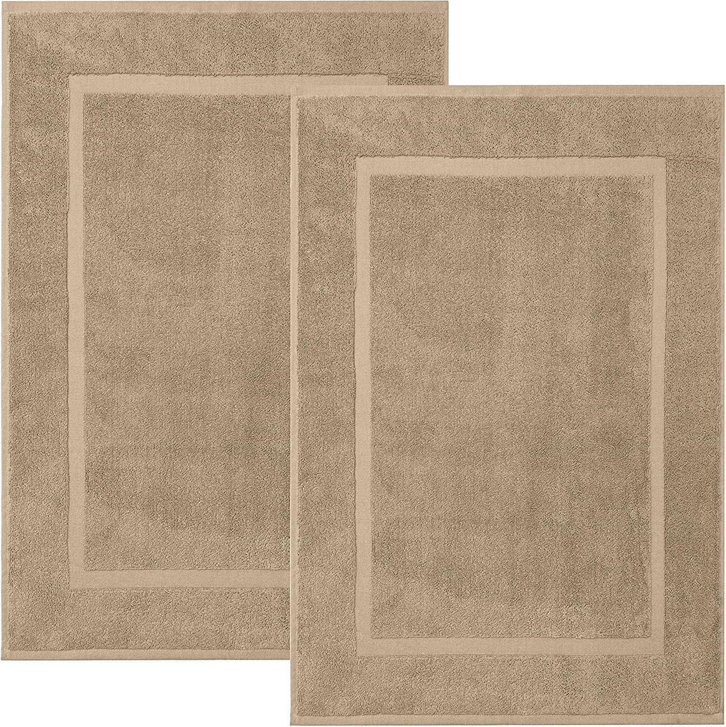 DAN RIVER Classic Cotton Bath Mats Set of 2 – Not a Bathroom Rug, Ultra Soft, Highly Absorbent & Machine Washable Bath Mat Towel for Bathroom Floor Mat – Durable, Quick-Dry, 21x34 Inches, Tan