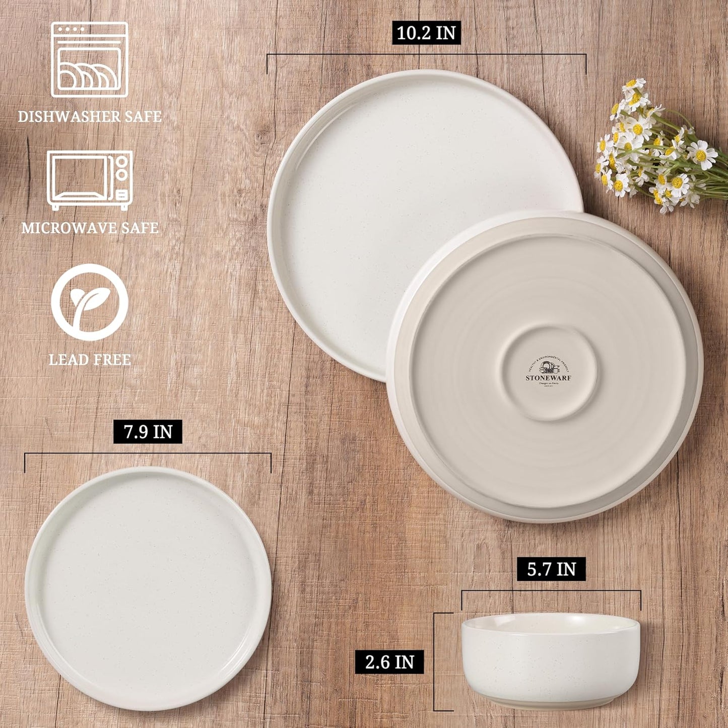 HaWare Stoneware Dinnerware Sets, 24-Piece Plates and Bowls Set for 8, Dishes Set for Home Restaurant, Speckled Multicolor