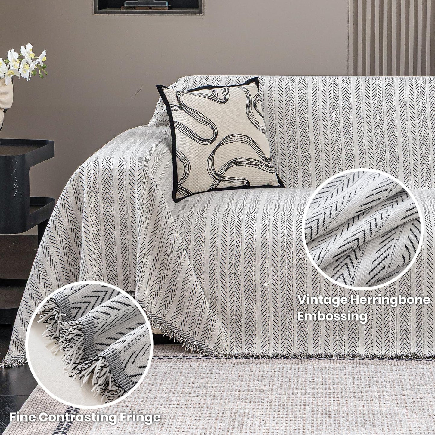 Nobildonna Sofa Cover Washable Soft Thicken Chenille Couch Cover with Tassel,Waterproof Sofa Slipcovers for 2 Cushion Couch,Loveseat,Futon Couch Furniture Protector Pet-Friendly,Beige 71"x102"
