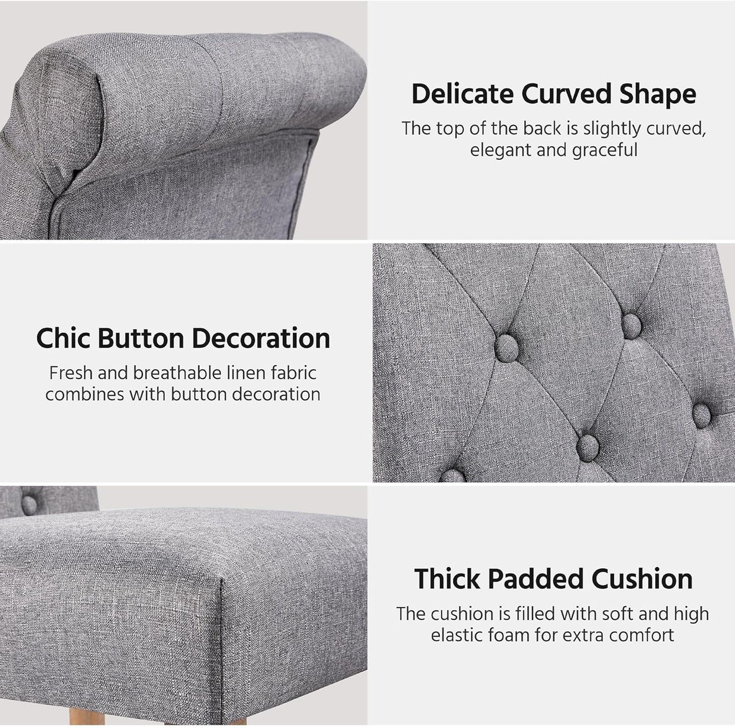 Yaheetech Dining Chairs Set of 4 Fabric Upholstered Button Tufted Kitchen Chairs with Solid Wood Legs for Home, Restaurant, Dining Room, Dark Gray