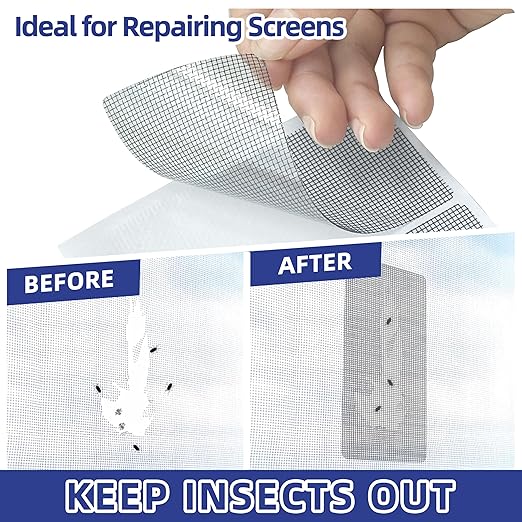 KING MOUNTAIN Grey Window Screen Repair Patch, 20Pcs 4" x 4" Heavy Duty Tape for Tears and Holes, Strong Adhesive & Waterproof Kit