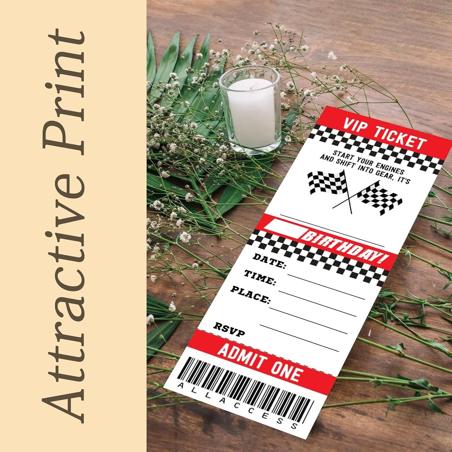 Start Your Engines Birthday Invitation with Envelopes-20 Racing Ticket Invite Cards for Racing Lovers Boys-Black and Red Birthday Cards-Party Favor & Supplies (3×8 inch)-A29