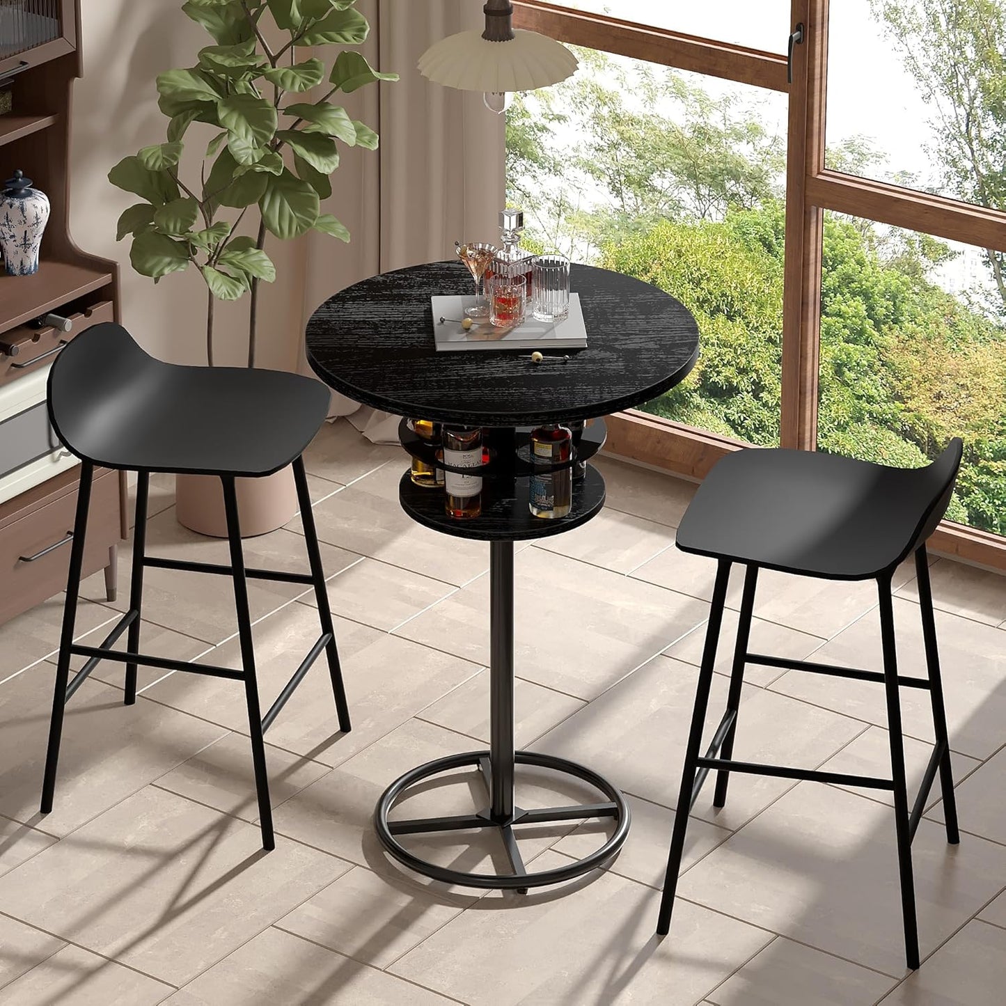 VECELO 36” High Top Bar Table, Sturdy Frame with Metal Base for Cocktail, Pub, Easy Assembly, Black