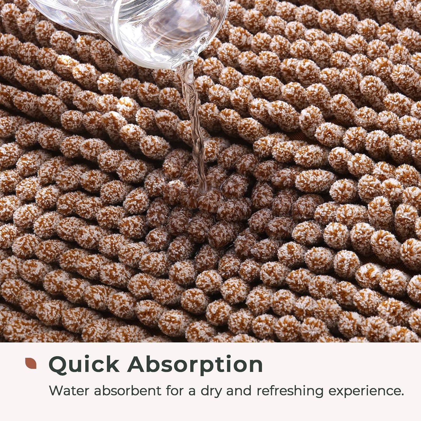 FRESHMINT Chenille Bath Rugs Extra Soft and Absorbent Microfiber Shag Rug, Non-Slip Runner Carpet for Tub Bathroom Shower Mat, Machine-Washable Durable Thick Area Rugs (Caramel Heather, 24" x 17")