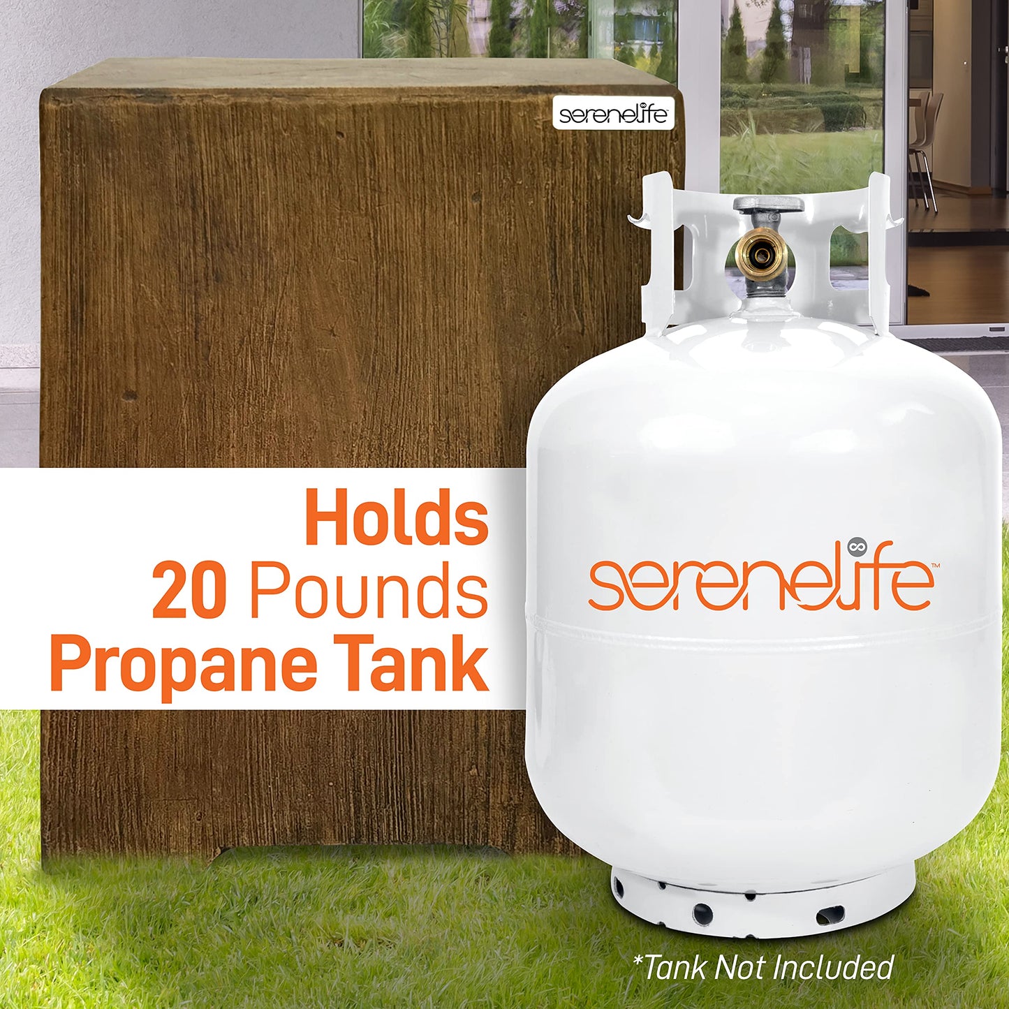 Outdoor Propane Gas Tank Holder - Wood-grain Propane Tank Holder - Holds 20 Lbs. Clean Burning Propane Gas Tank - Works with SLCNX76 and SLFPLG9 Outdoor Propane Fire Pit Table - SereneLife SLGASCV